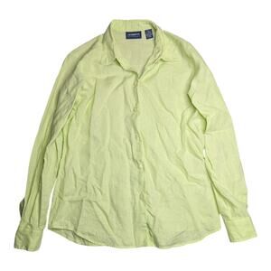 Vtg Y2K Liz Claiborne Spring Green 100% Linen Button Up Collared Blouse M